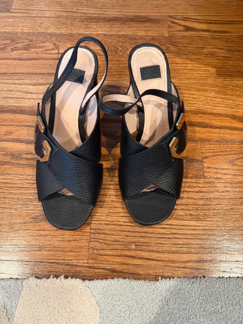 Louise et Cie Black Slingback Sandals with Gold Buckle